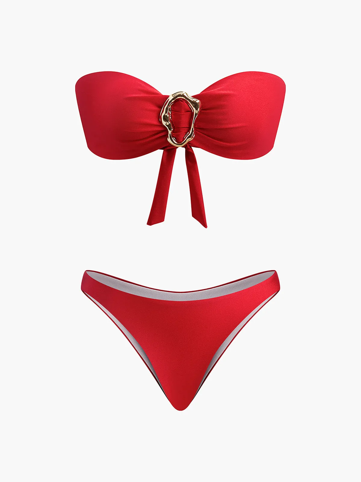 Metal-Detail Bow Bandeau Bikini sold by COMMENSE