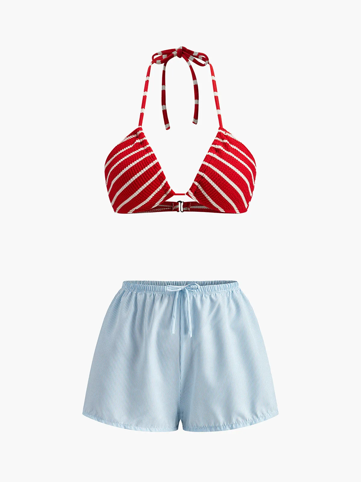 Striped Bikini With Matching Shorts sold by COMMENSE