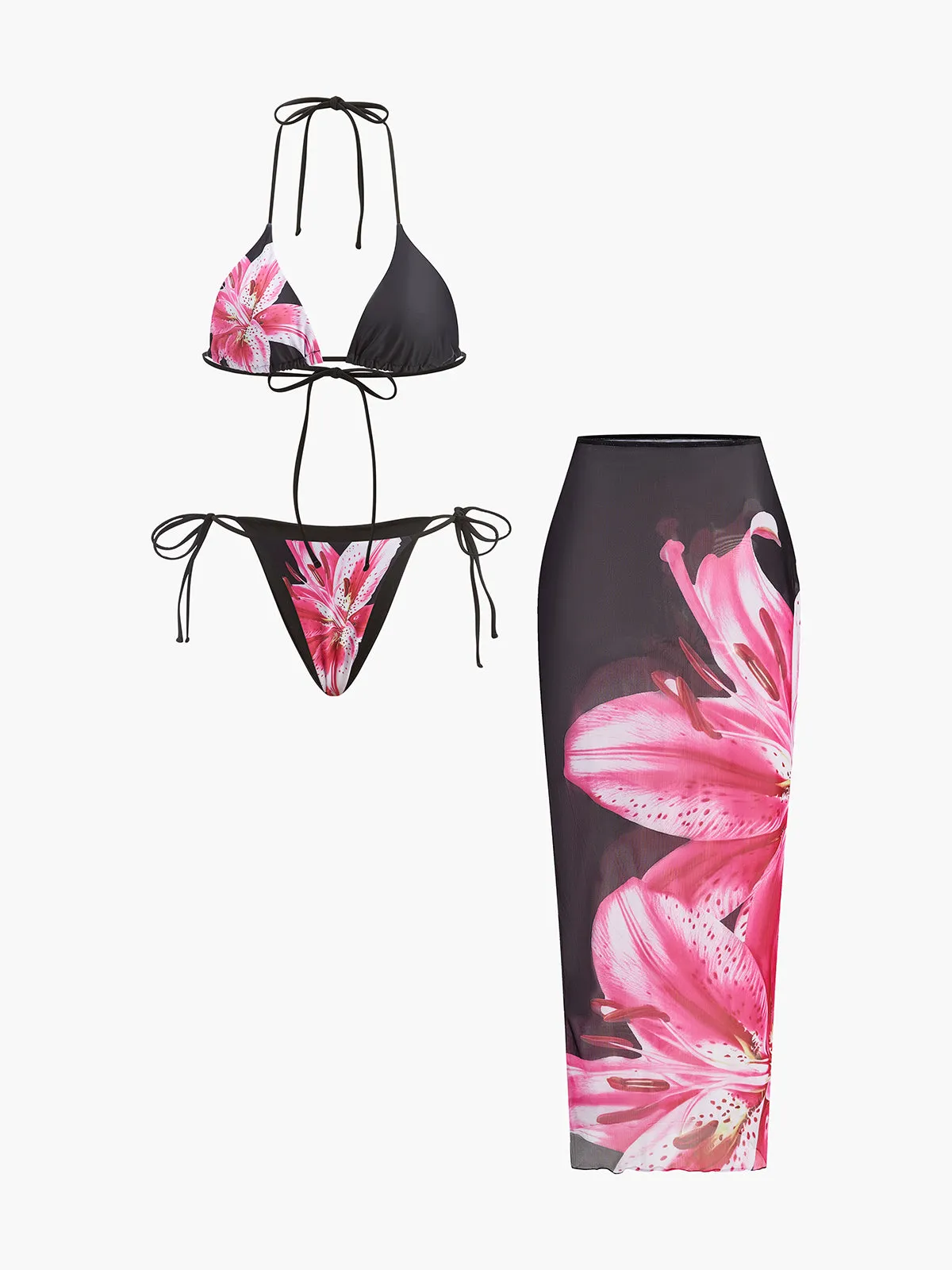 Floral Print Bikini With Mesh Skirt sold by COMMENSE