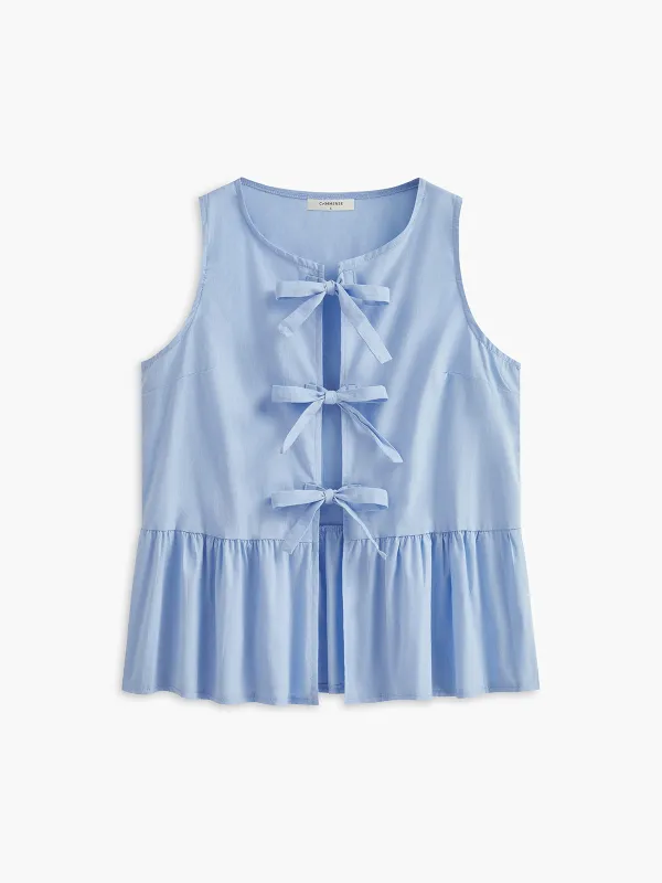 Bow-Front Panel Pleated Blouse sold by COMMENSE