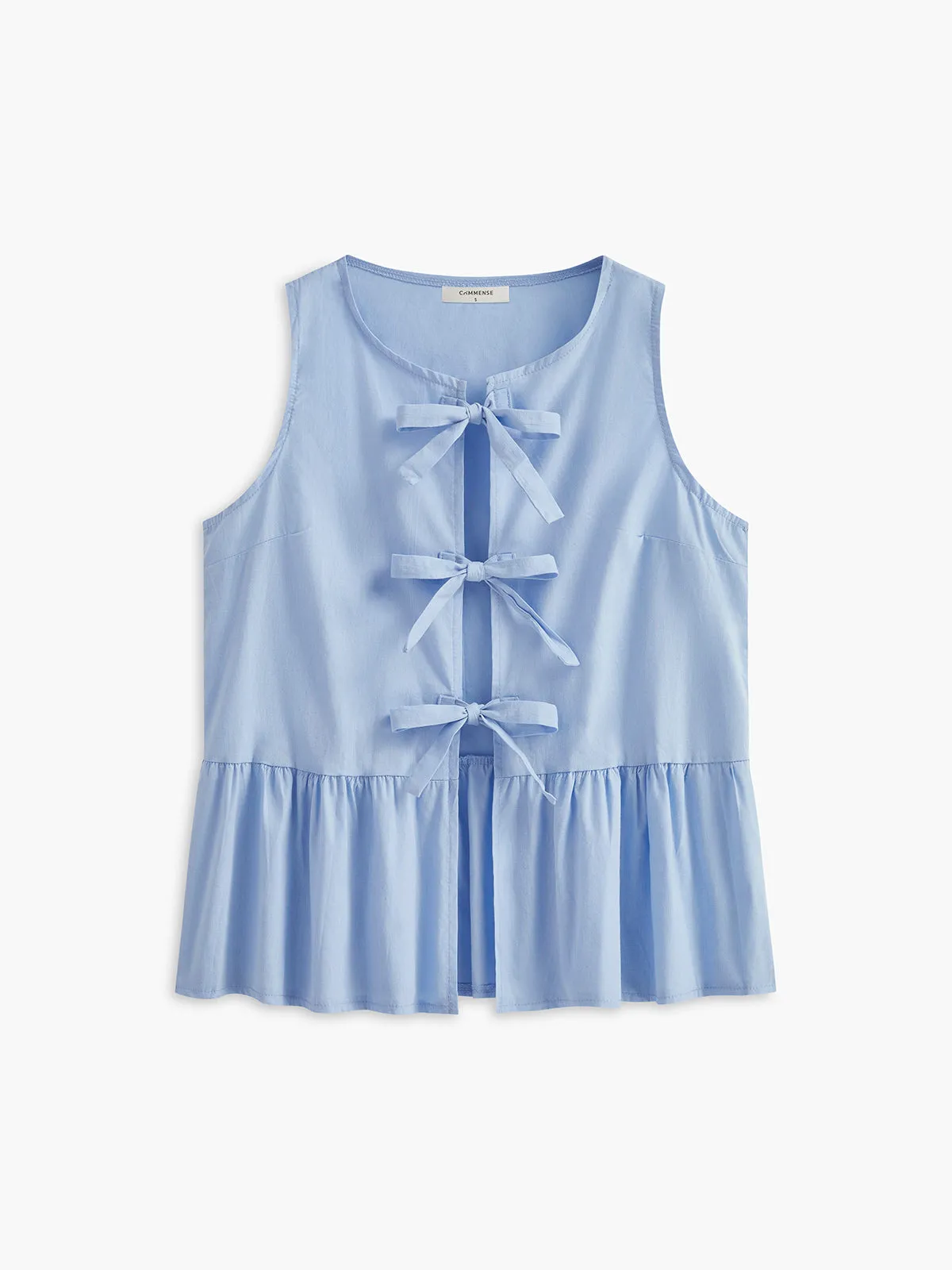Bow-Front Panel Pleated Blouse sold by COMMENSE