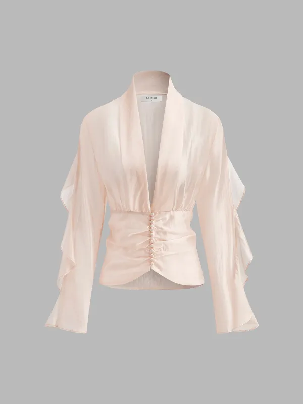 Chiffon V-Neck Ruched Blouse sold by COMMENSE