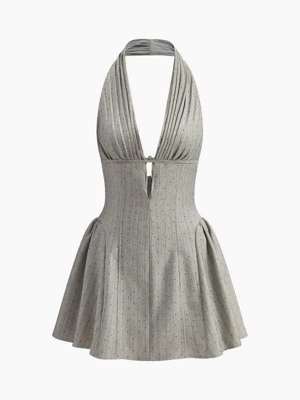 Back Tie Halter Pleated Dress sold by COMMENSE