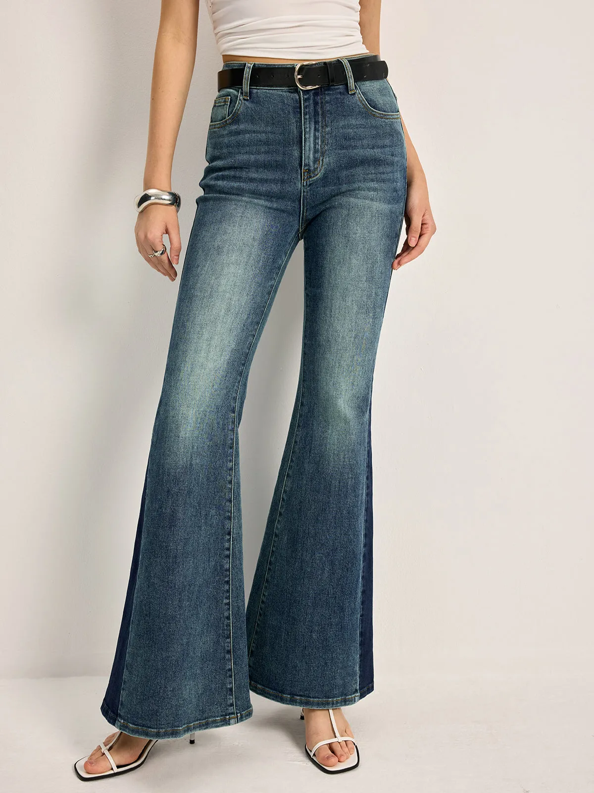 Color Block Mid-Waist Bell Jeans sold by COMMENSE product image thumbnail 2