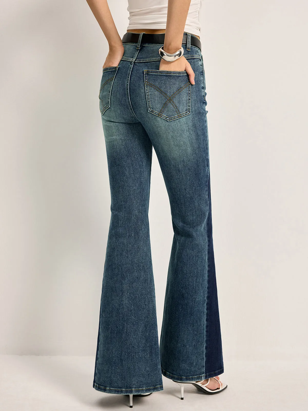 Color Block Mid-Waist Bell Jeans sold by COMMENSE product image thumbnail 5