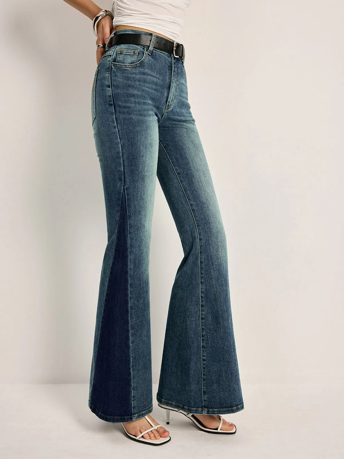 Color Block Mid-Waist Bell Jeans sold by COMMENSE product image thumbnail 3