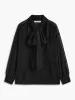 Semi-Sheer Tie-Neck Chiffon Blouse sold by COMMENSE