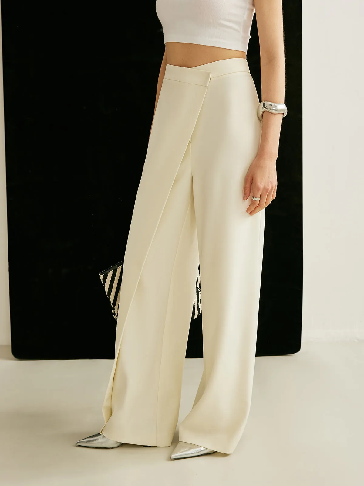Asymmetrical Cross Wrap High-Waist Pants sold by COMMENSE product image thumbnail 3