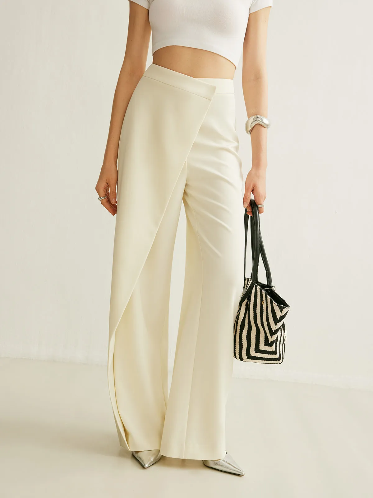 Asymmetrical Cross Wrap High-Waist Pants sold by COMMENSE