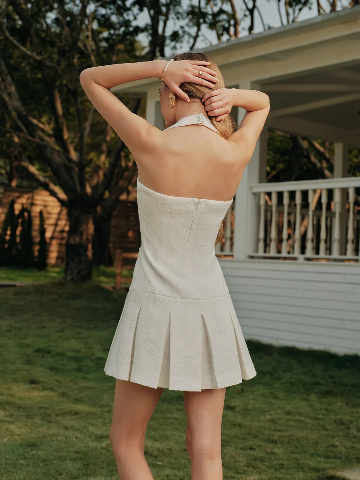 Backless Metal Button Pleated Dress sold by COMMENSE product image thumbnail 5