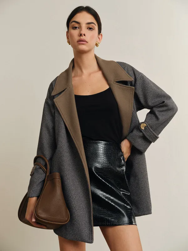 Oversized Contrast Collar Belted Wool Coat sold by COMMENSE