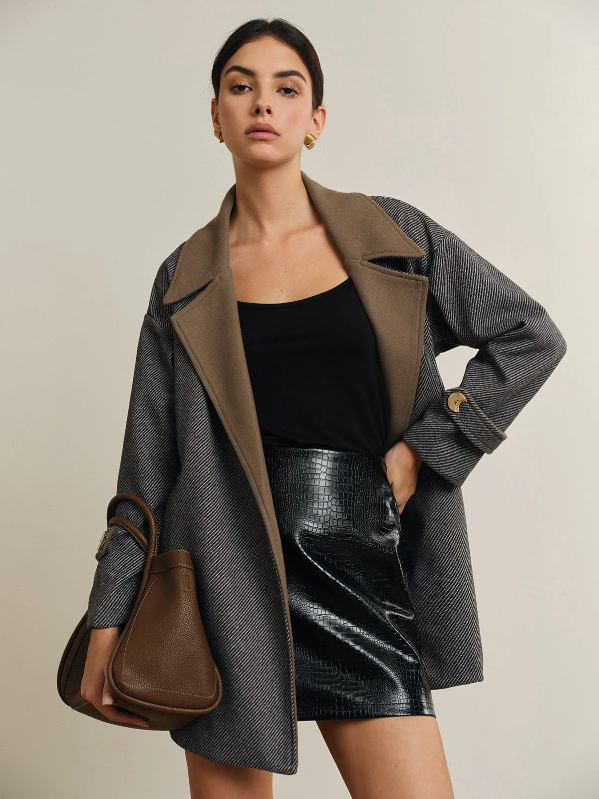 Oversized Contrast Collar Belted Wool Coat sold by COMMENSE