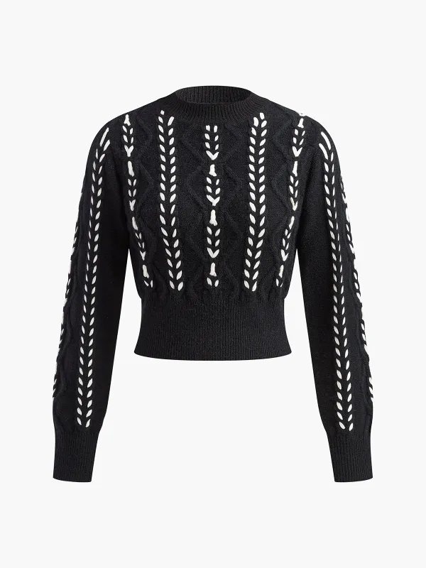 Contrast Binding Cinched Twist Sweater sold by COMMENSE