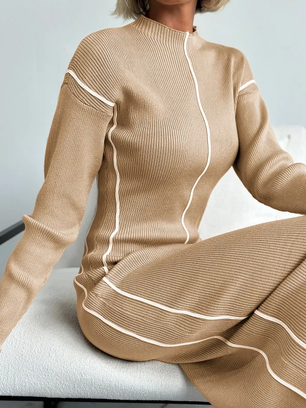 Ribbed Contrast Piping Sweater Dress sold by COMMENSE
