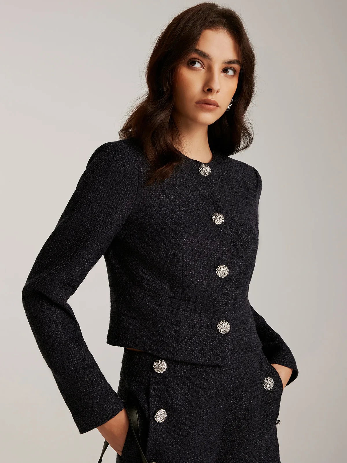 Button Down Tweed Short Jacket sold by COMMENSE product image thumbnail 3