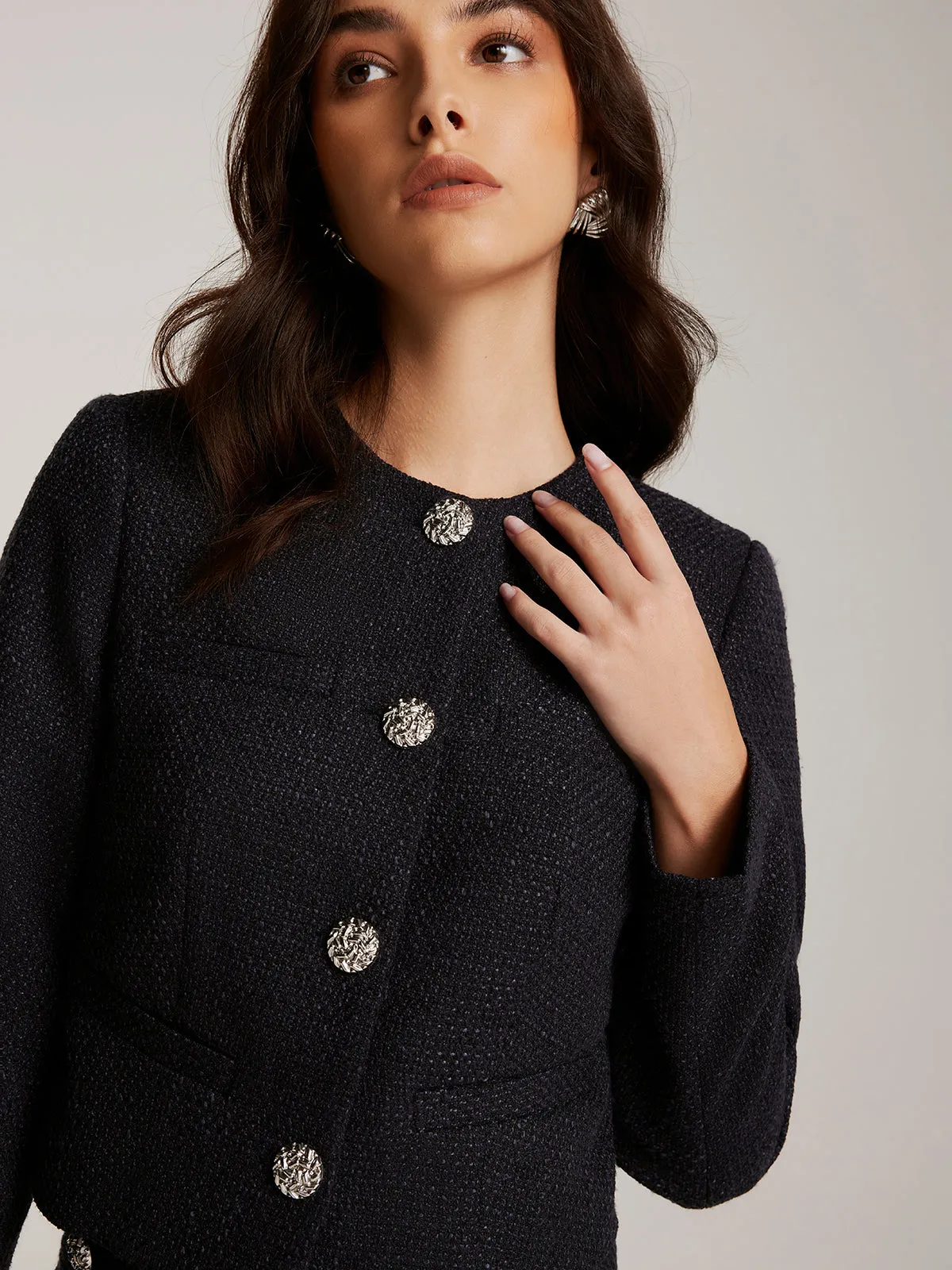 Button Down Tweed Short Jacket sold by COMMENSE product image thumbnail 5