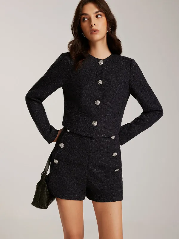 Button Down Tweed Short Jacket sold by COMMENSE