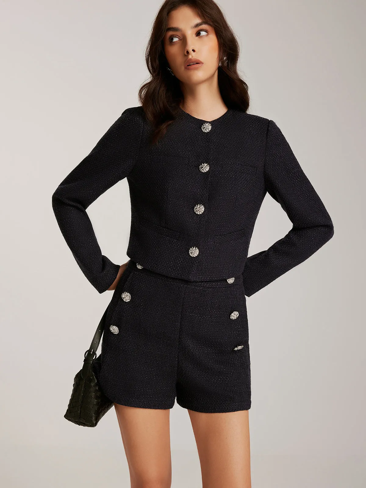 Button Down Tweed Short Jacket sold by COMMENSE