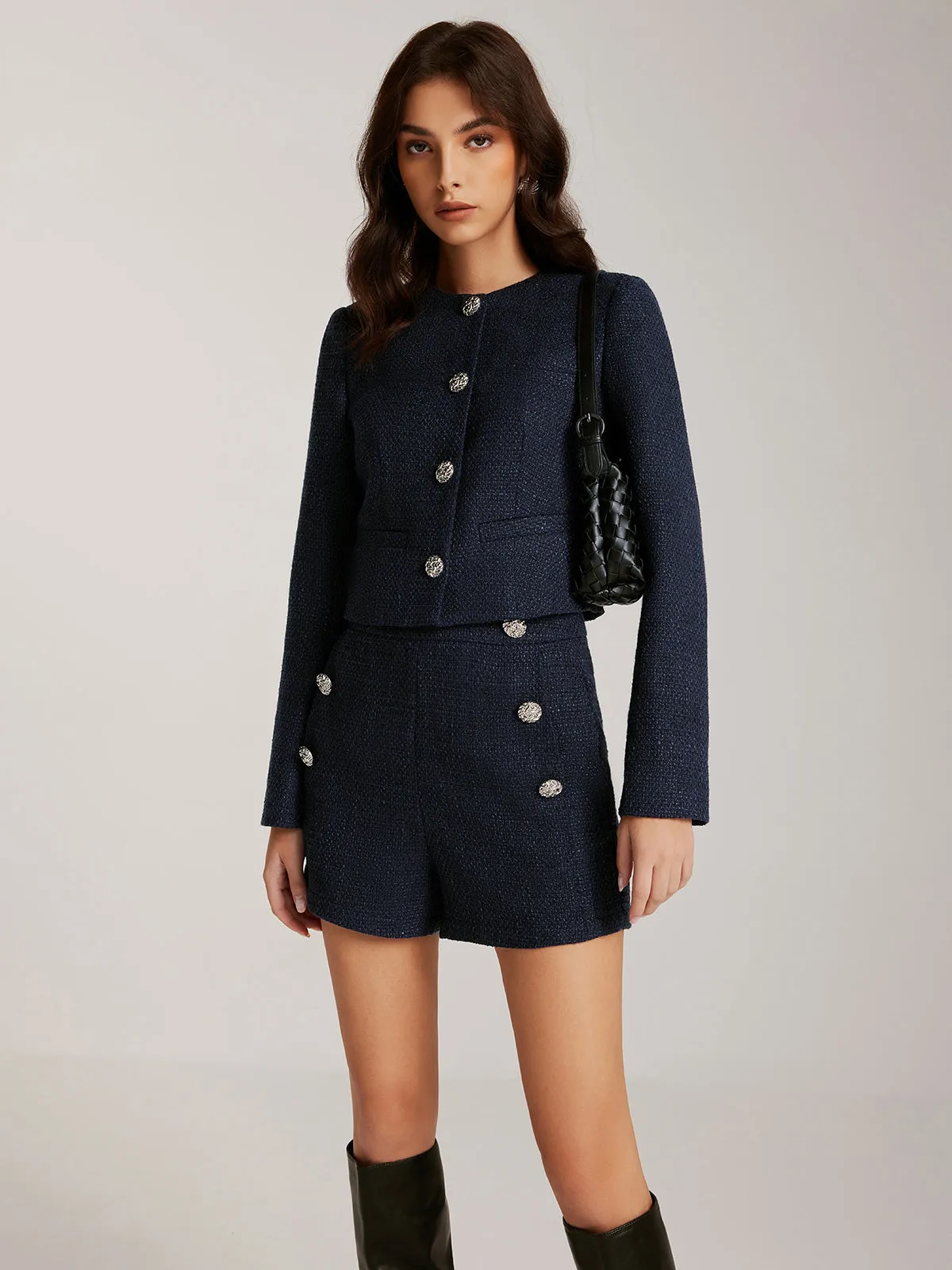 Button Decor Tweed Shorts sold by COMMENSE product image thumbnail 3