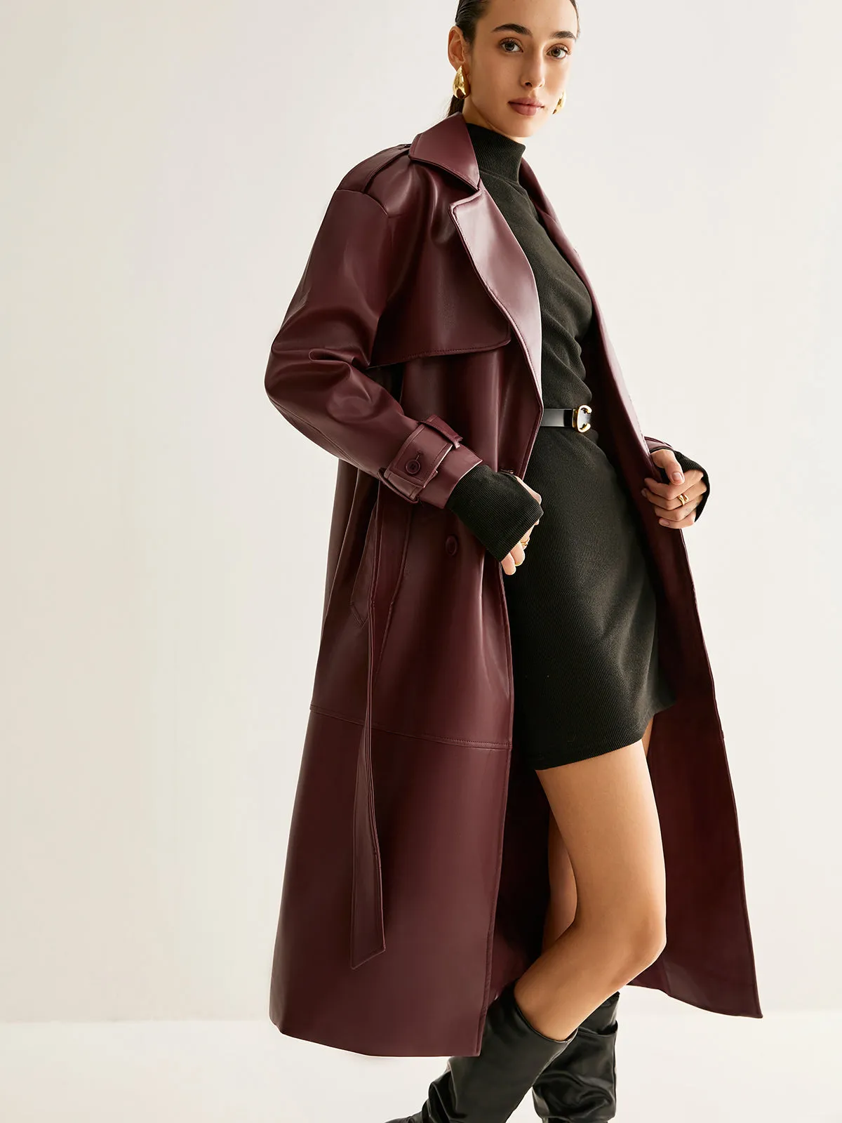 Windproof PU Leather Long Jacket sold by COMMENSE product image thumbnail 3