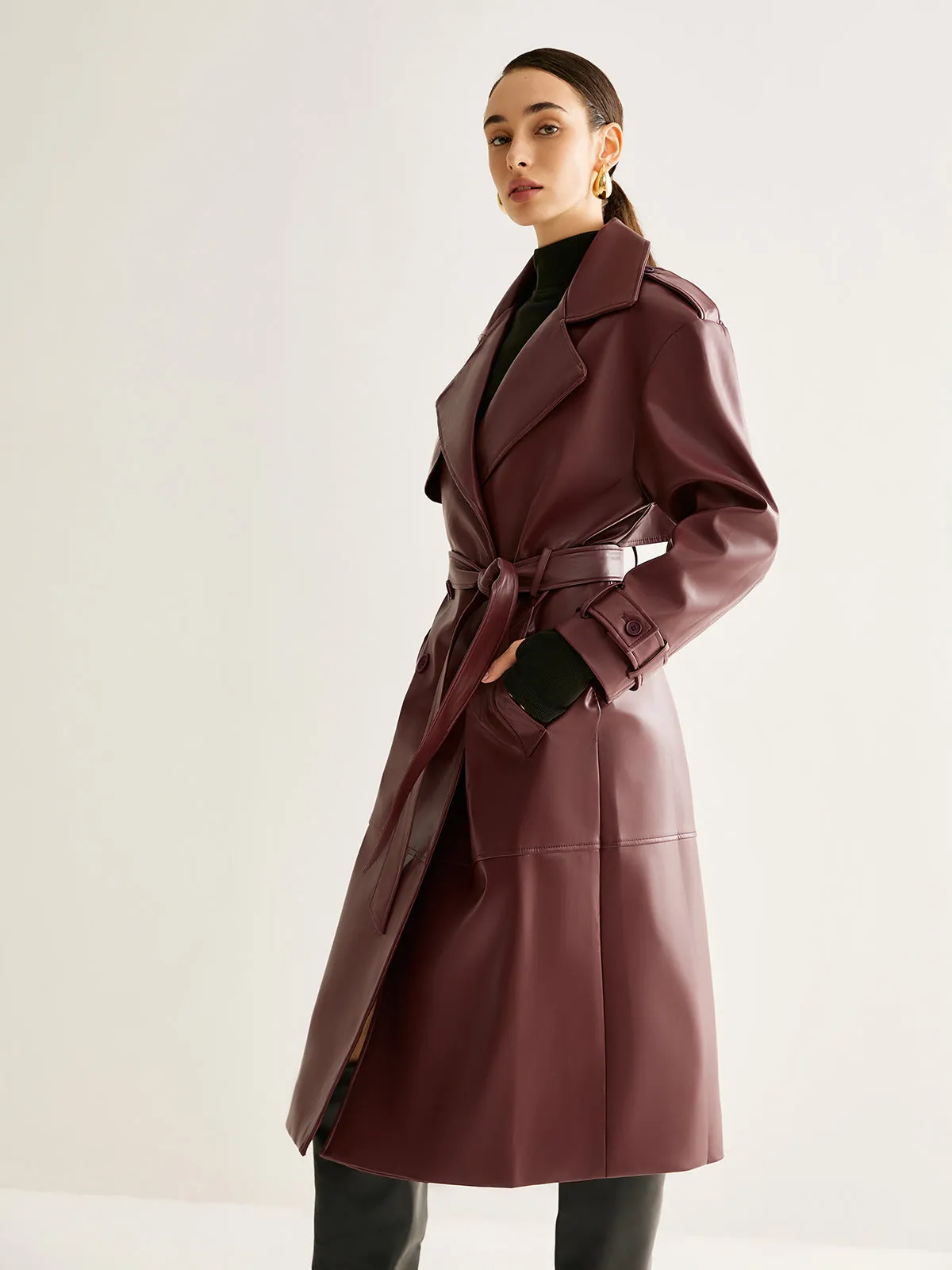 Windproof PU Leather Long Jacket sold by COMMENSE product image thumbnail 5