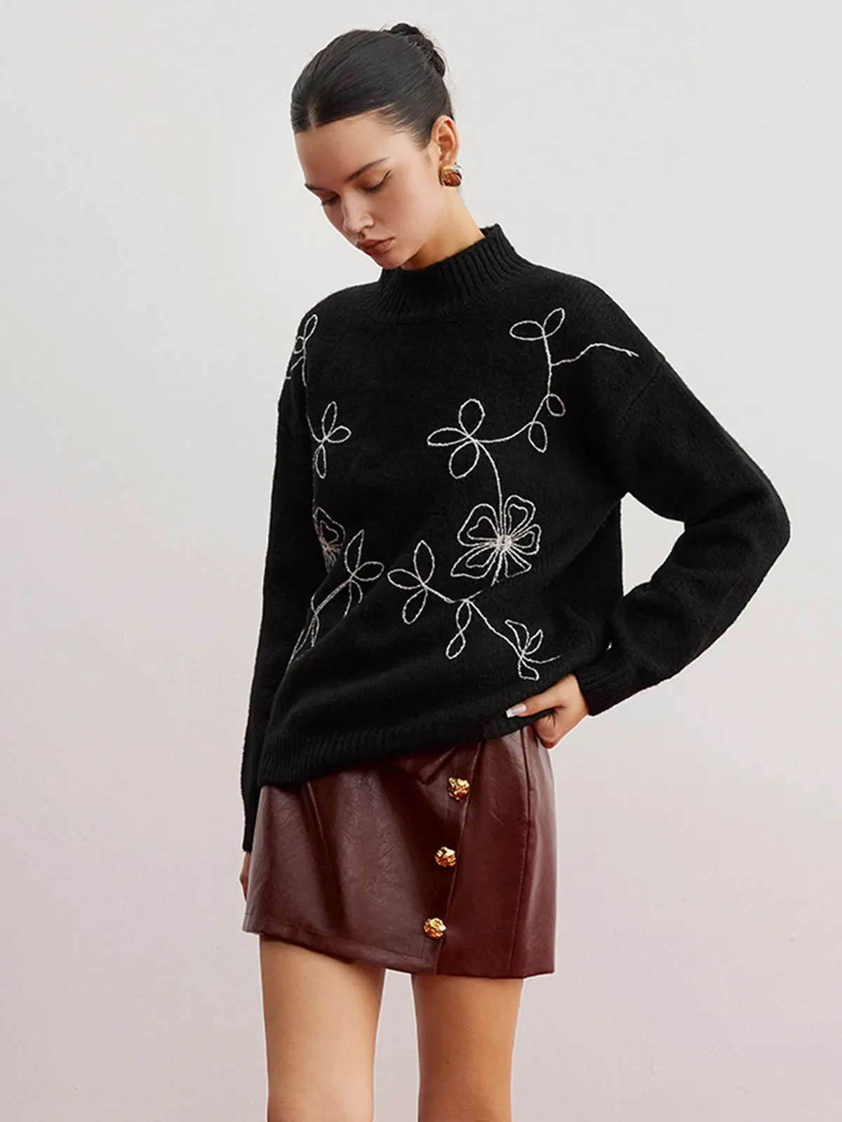 Mock Neck Floral Shift Sweater sold by COMMENSE product image thumbnail 4
