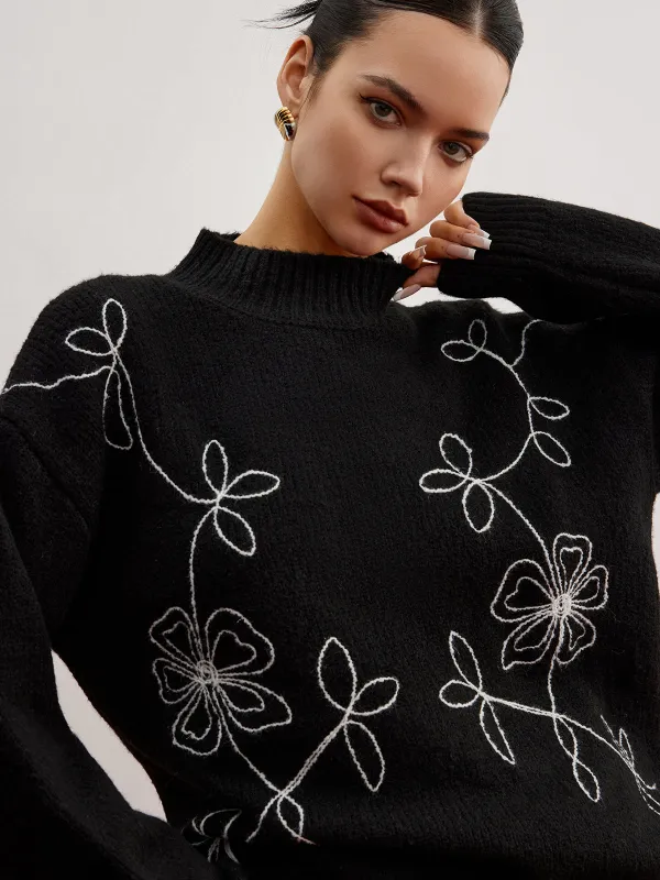 Mock Neck Floral Shift Sweater sold by COMMENSE