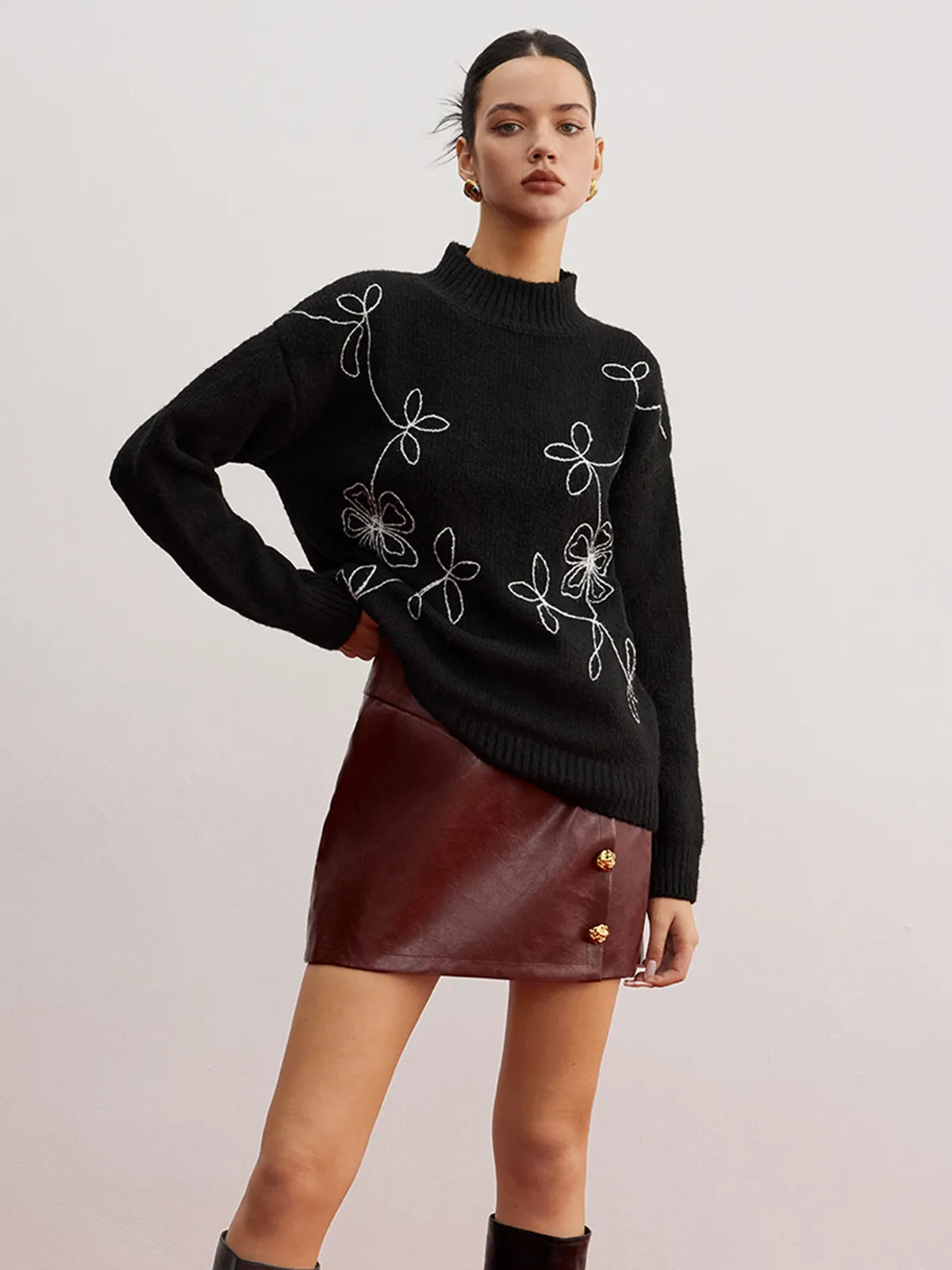 Mock Neck Floral Shift Sweater sold by COMMENSE product image thumbnail 5