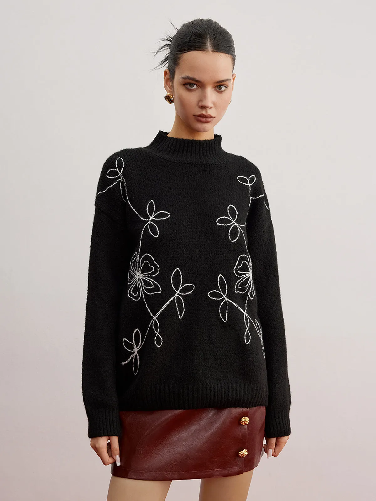 Mock Neck Floral Shift Sweater sold by COMMENSE product image thumbnail 2