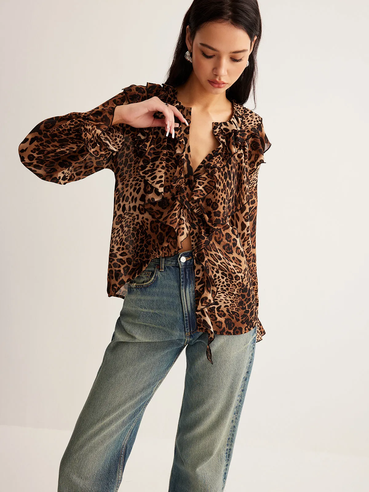 Leopard Printed Ruffle Blouse sold by COMMENSE product image thumbnail 5