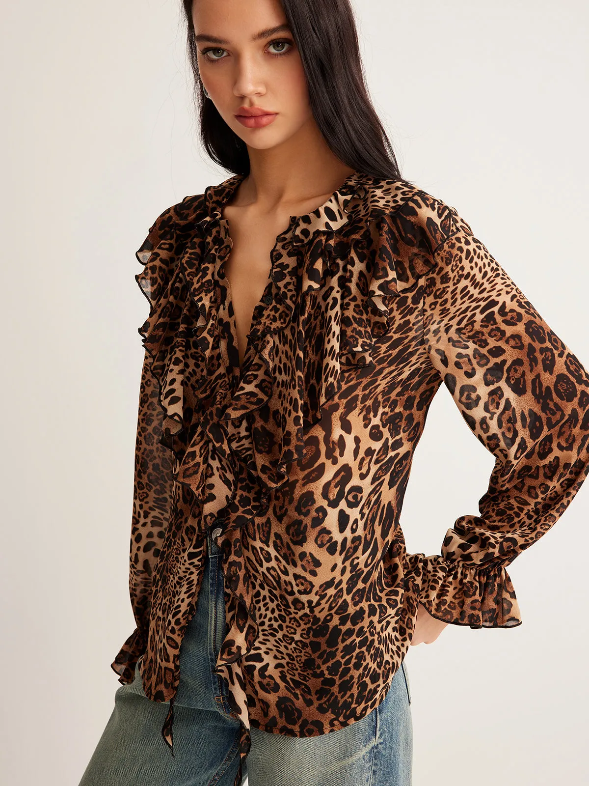 Leopard Printed Ruffle Blouse sold by COMMENSE product image thumbnail 3