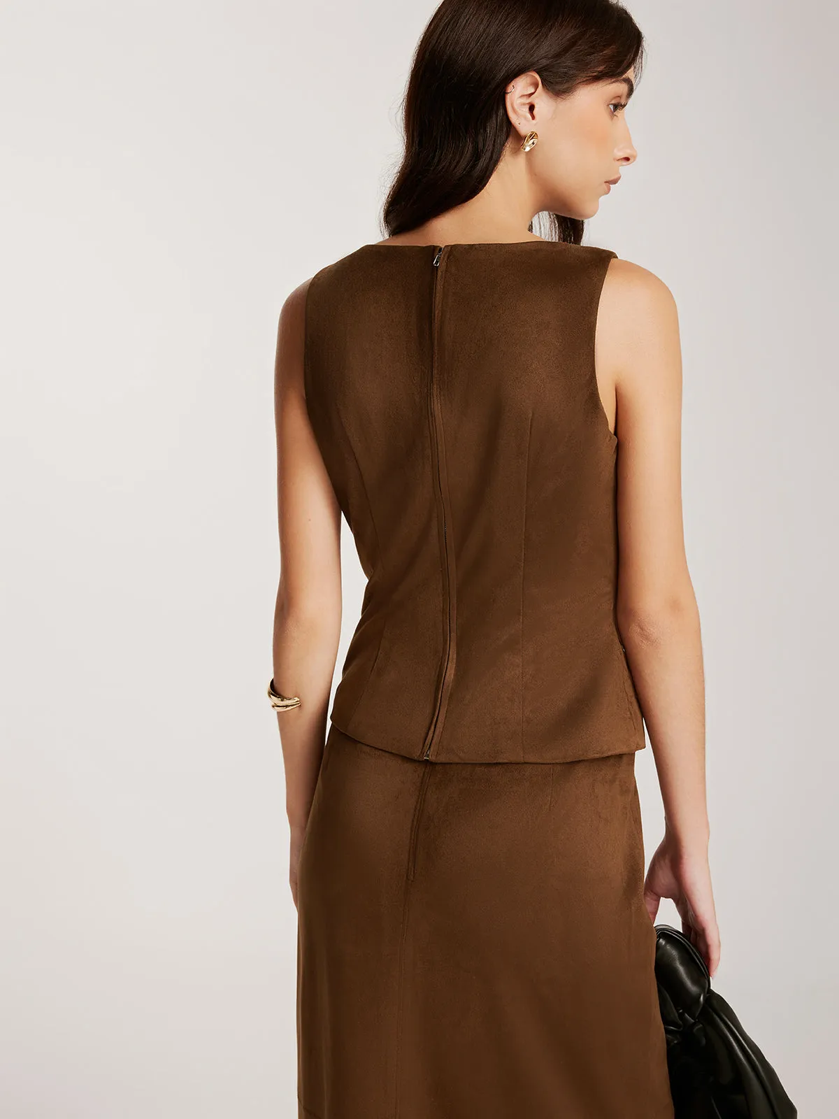 Back-Zipper Suede Effect Tank Top sold by COMMENSE product image thumbnail 4