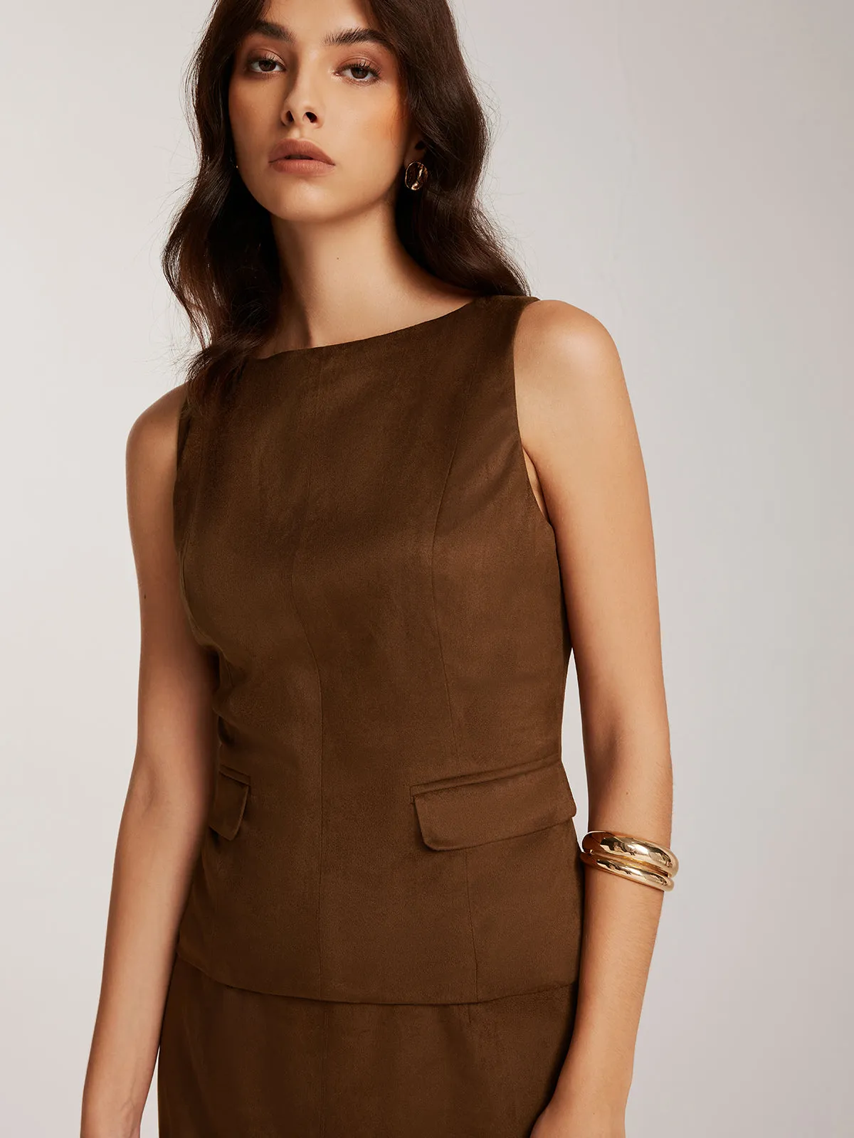 Back-Zipper Suede Effect Tank Top sold by COMMENSE product image thumbnail 3