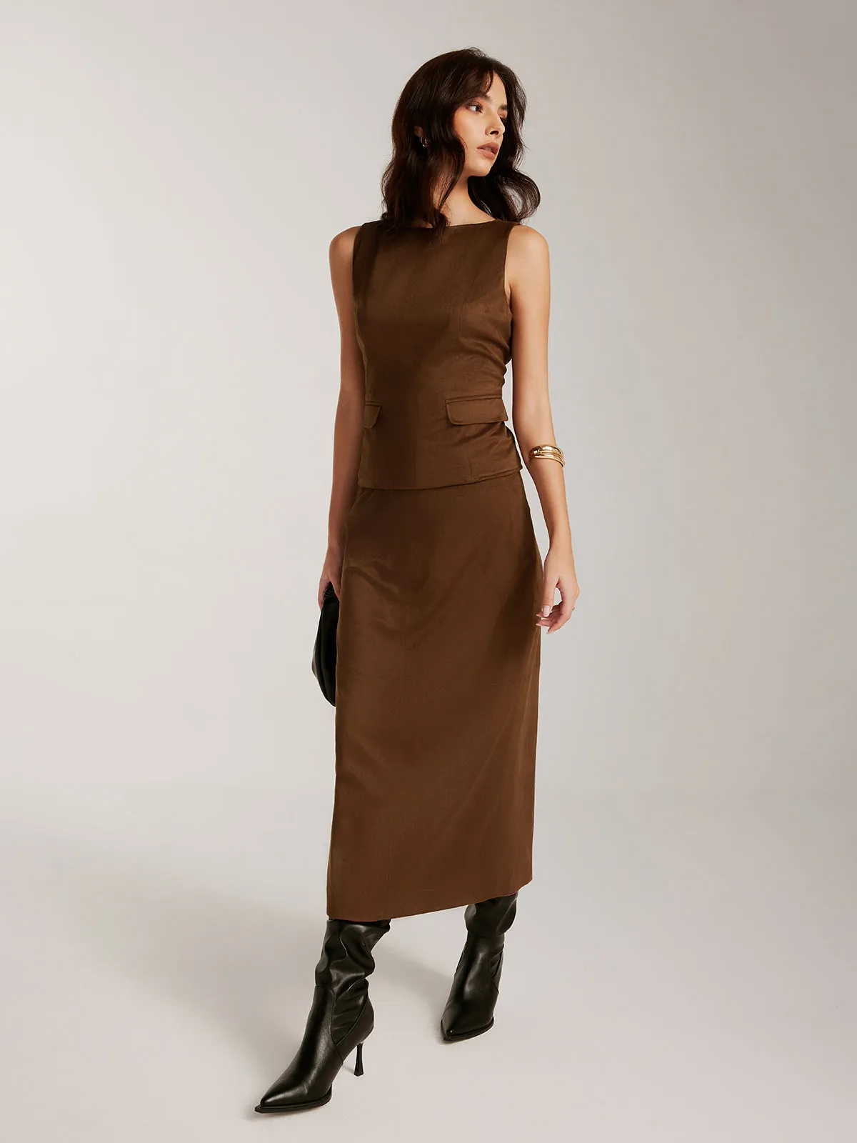 Back-Zipper Suede Effect Tank Top sold by COMMENSE product image thumbnail 2