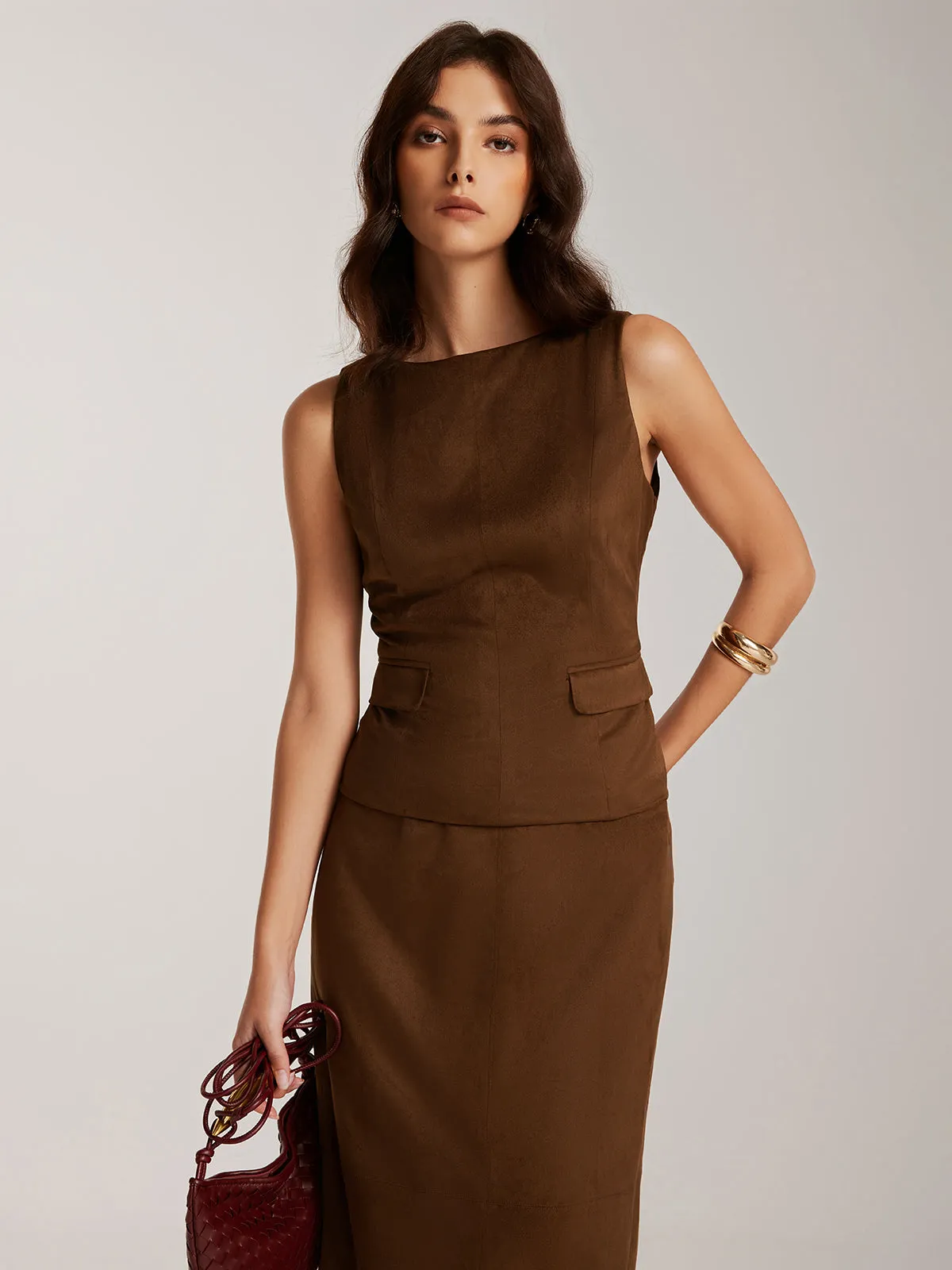 Back-Zipper Suede Effect Tank Top sold by COMMENSE product image thumbnail 5