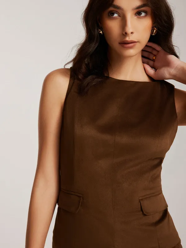 Back-Zipper Suede Tank Top sold by COMMENSE