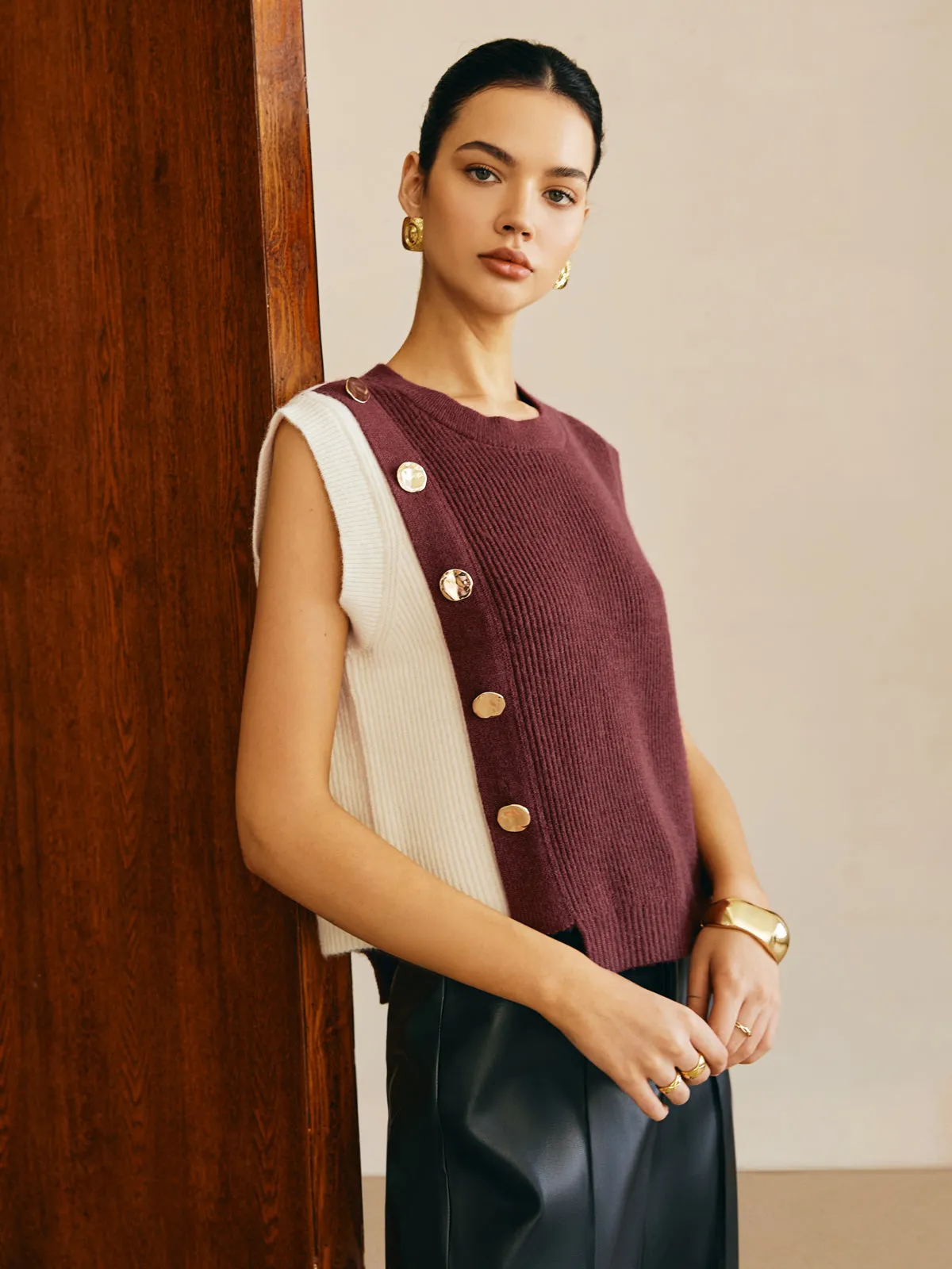 Oversized Color Block Sweater Vest sold by COMMENSE product image thumbnail 5