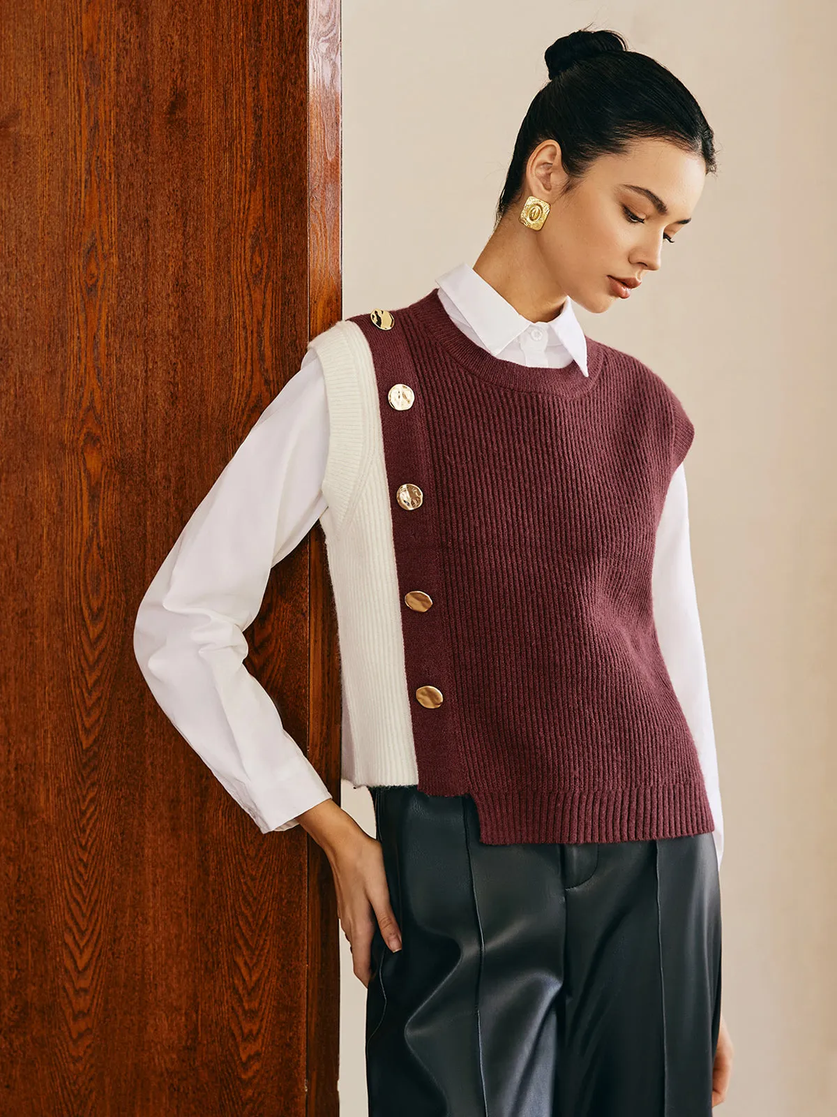 Oversized Color Block Sweater Vest sold by COMMENSE product image thumbnail 3