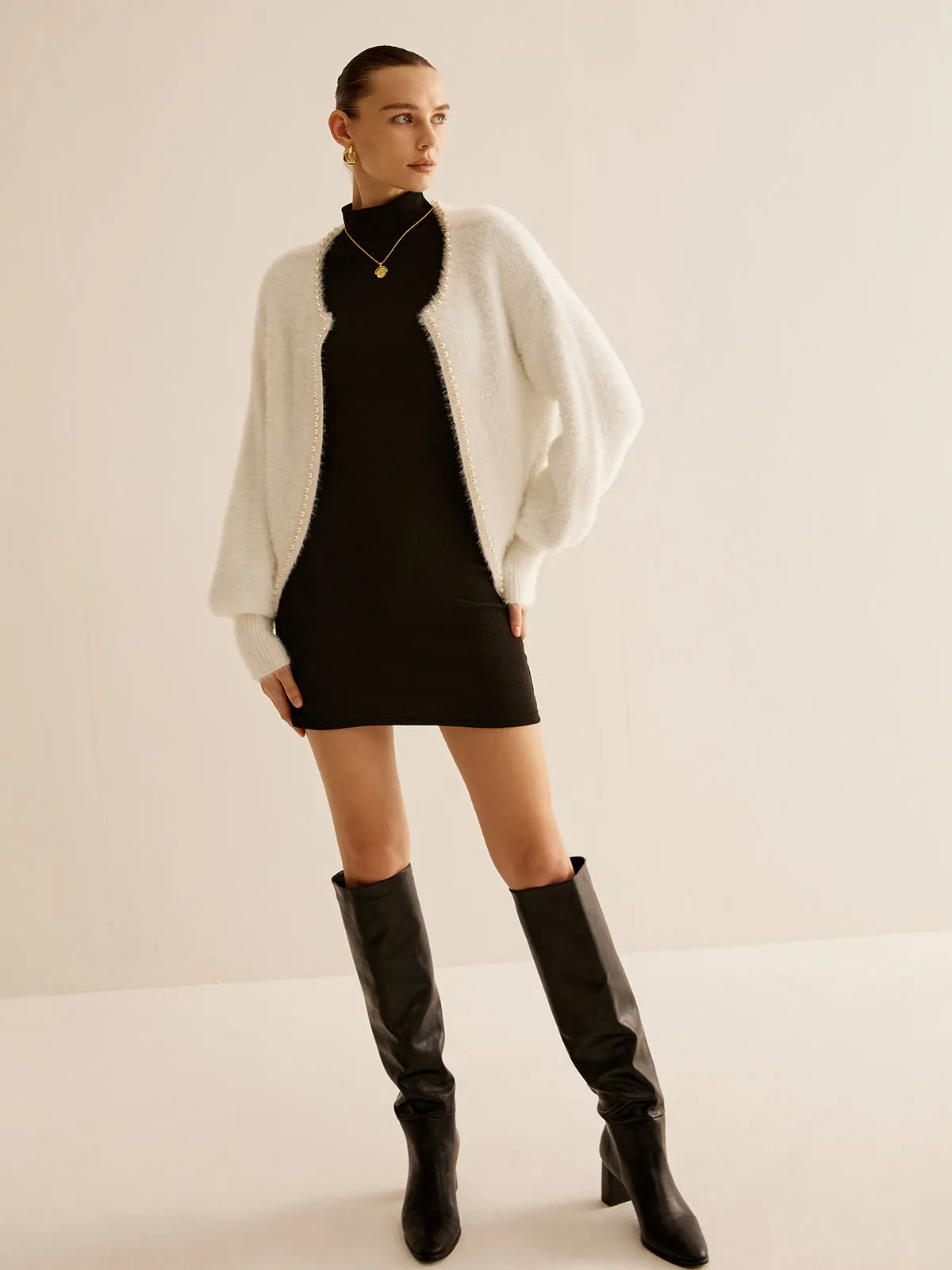 Oversized Pearl Trim Fuzzy Cardiagn sold by COMMENSE product image thumbnail 4