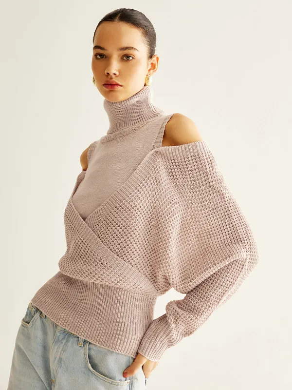 Oversized Wool-Blend Turtleneck Cinched Knit Top sold by COMMENSE