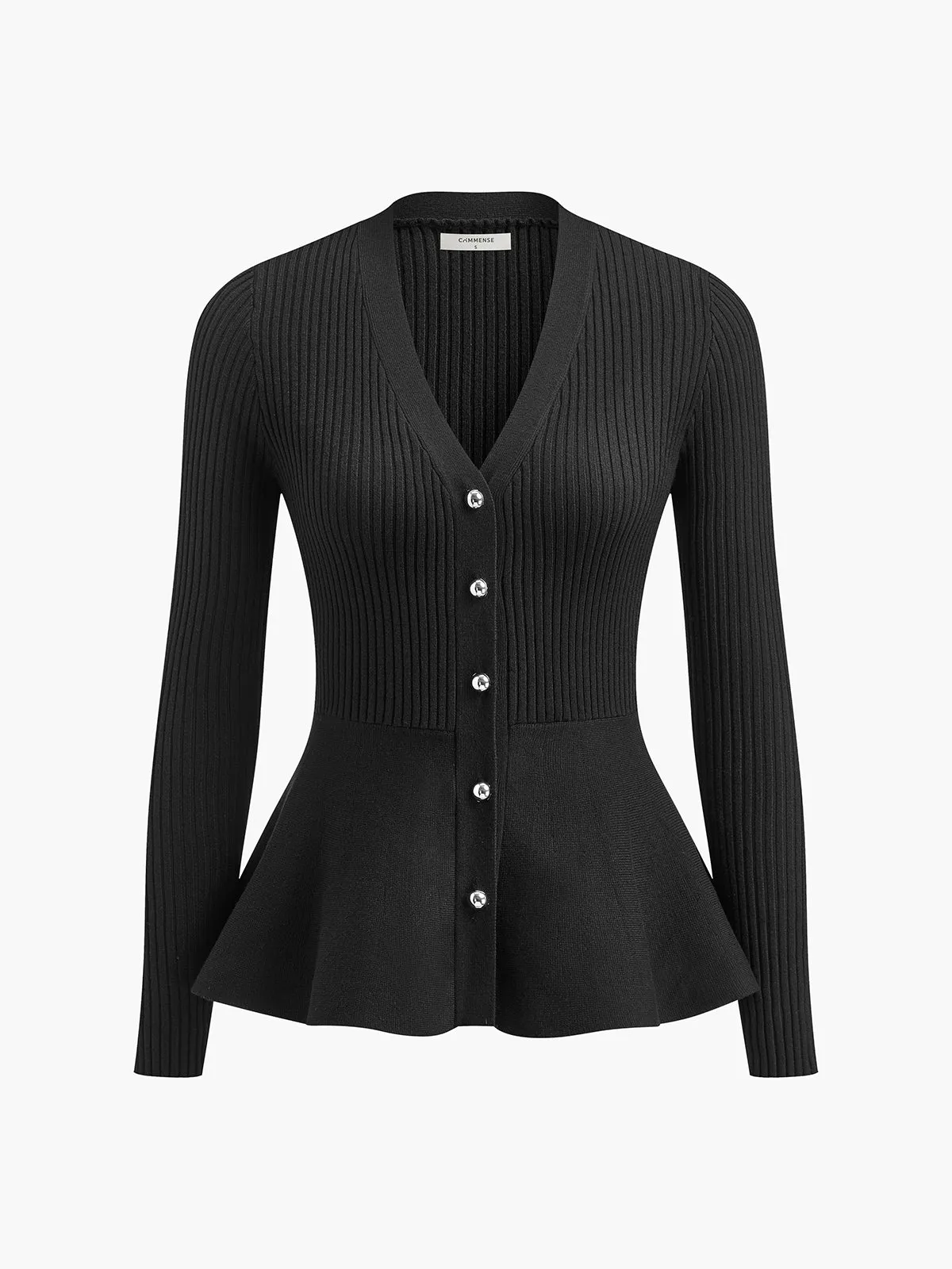 Oversized Ribbed Panel Bud Waist Button Knit Top sold by COMMENSE product image thumbnail 3