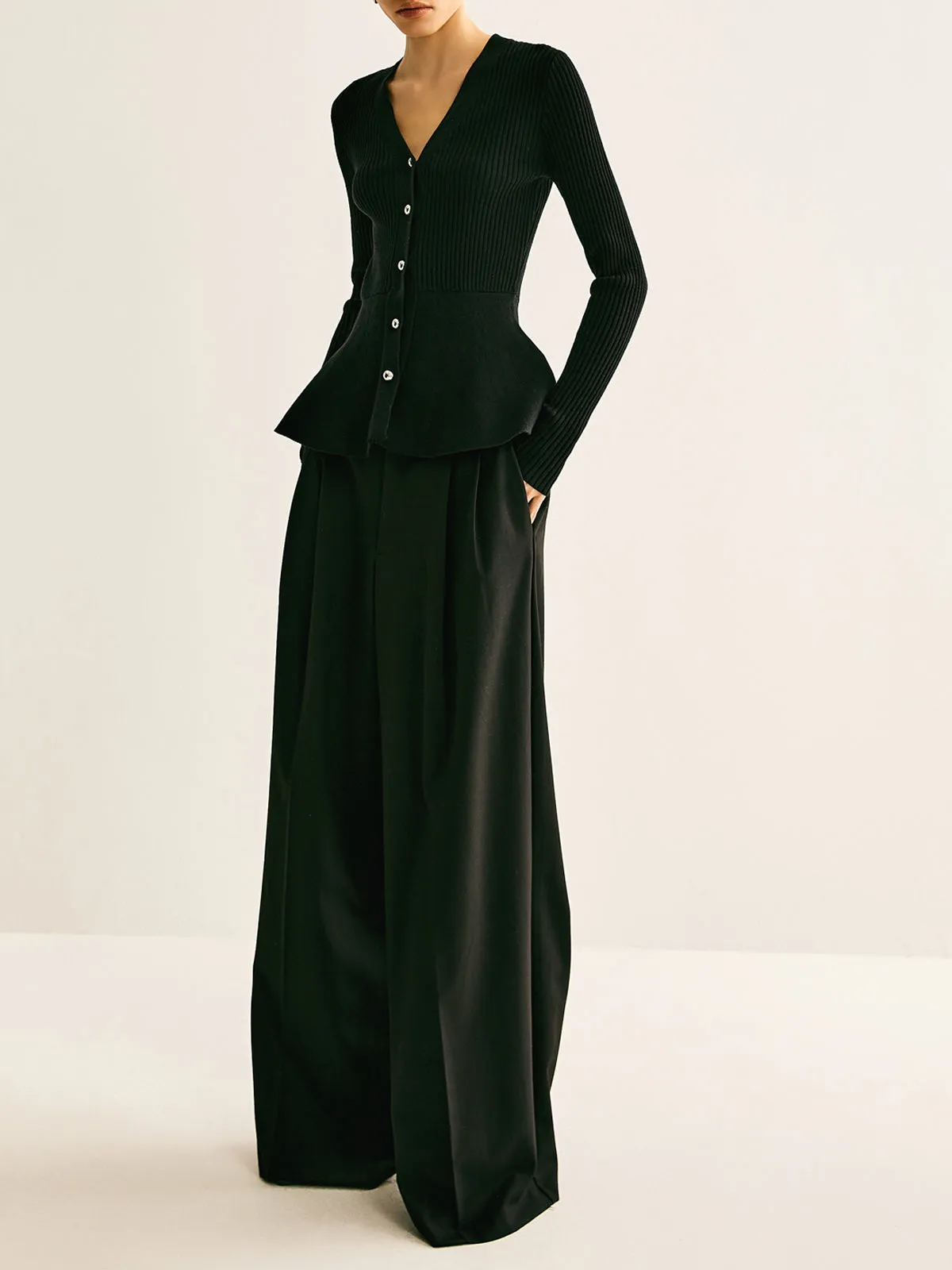 Oversized Ribbed Panel Bud Waist Button Knit Top sold by COMMENSE product image thumbnail 5