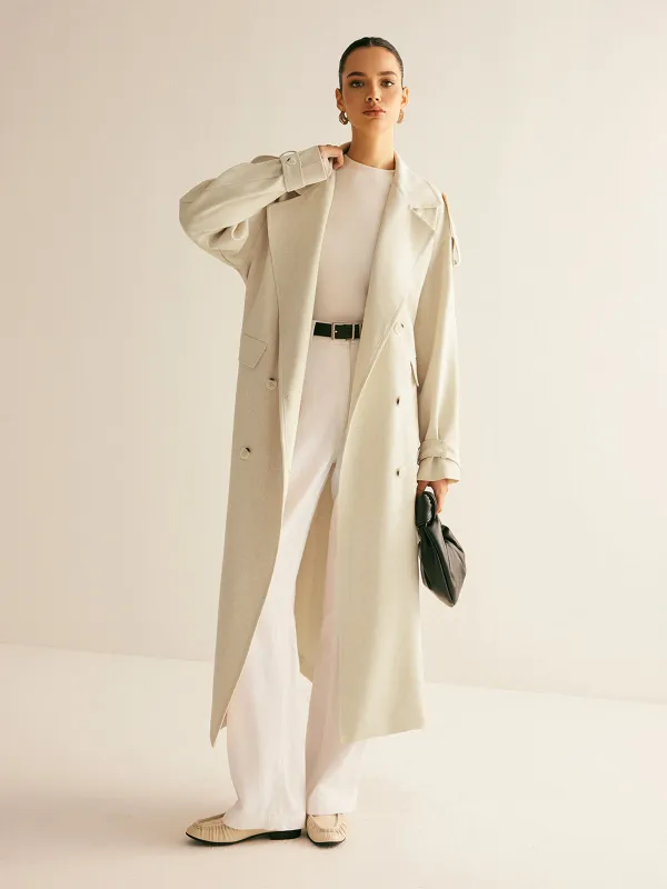 Oversized Lapel Pockets Belted Trench Coat sold by COMMENSE