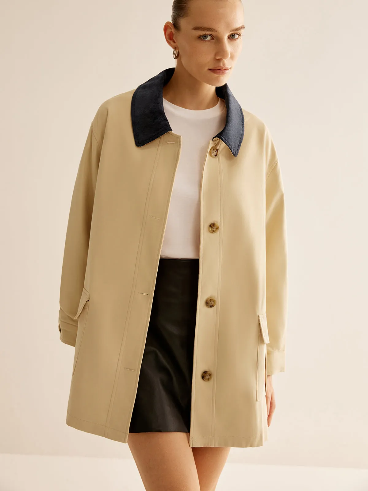Oversized Cotton Contrast Collar Button Jacket sold by COMMENSE product image thumbnail 4