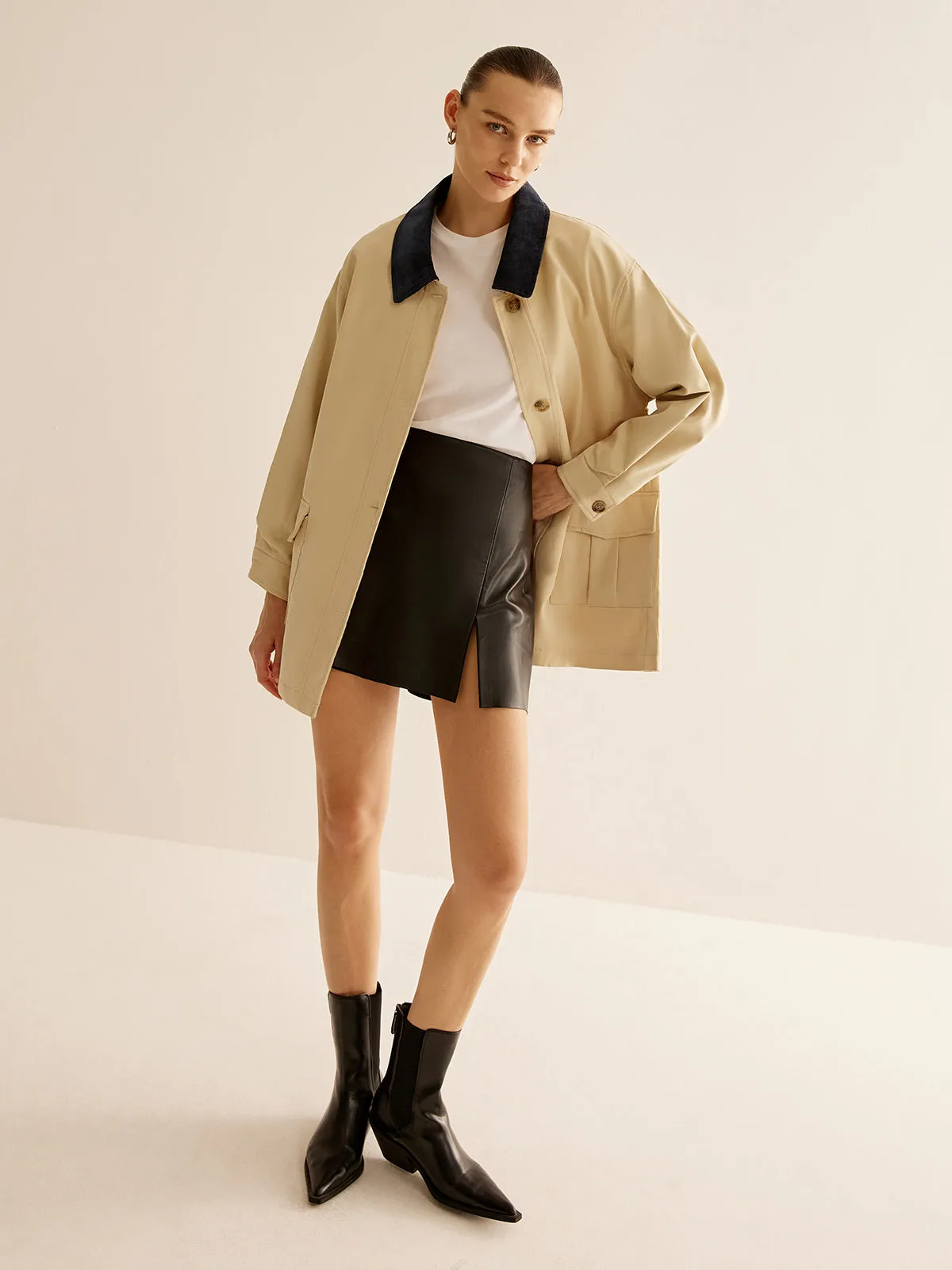 Oversized Cotton Contrast Collar Button Jacket sold by COMMENSE product image thumbnail 2