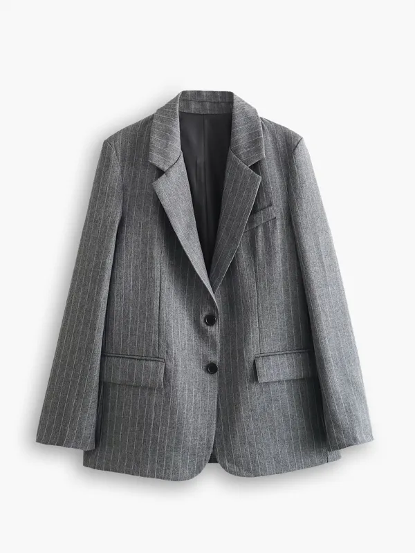 Oversized Pinstripe Lapel Blazer sold by COMMENSE