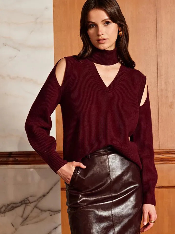 Oversized Wool-Blend Ribbed Cutout Sweater sold by COMMENSE product image thumbnail 2