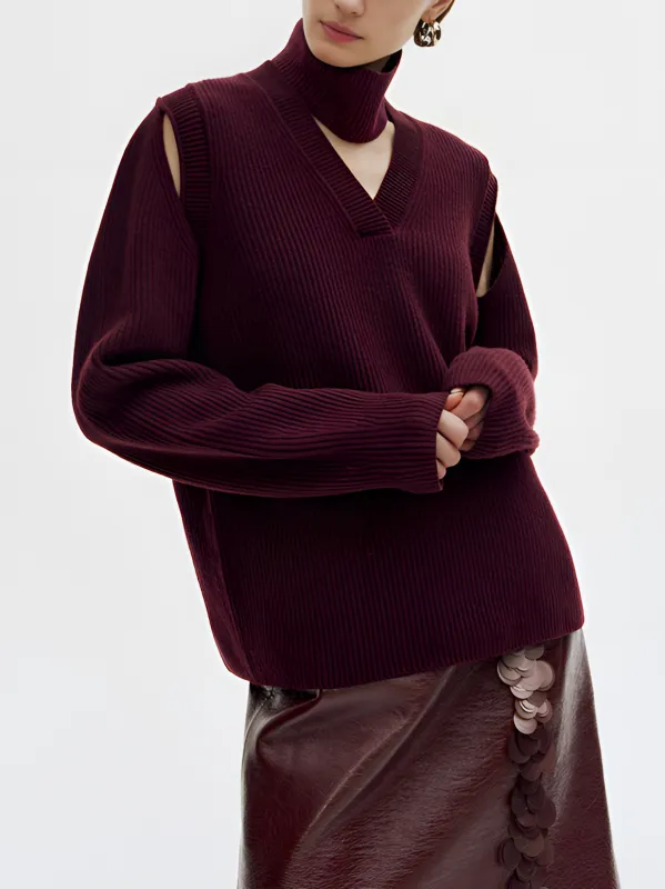 Oversized Wool-Blend Ribbed Cutout Sweater sold by COMMENSE