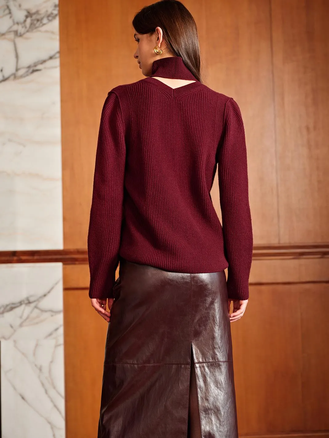 Oversized Wool-Blend Ribbed Cutout Sweater sold by COMMENSE product image thumbnail 5