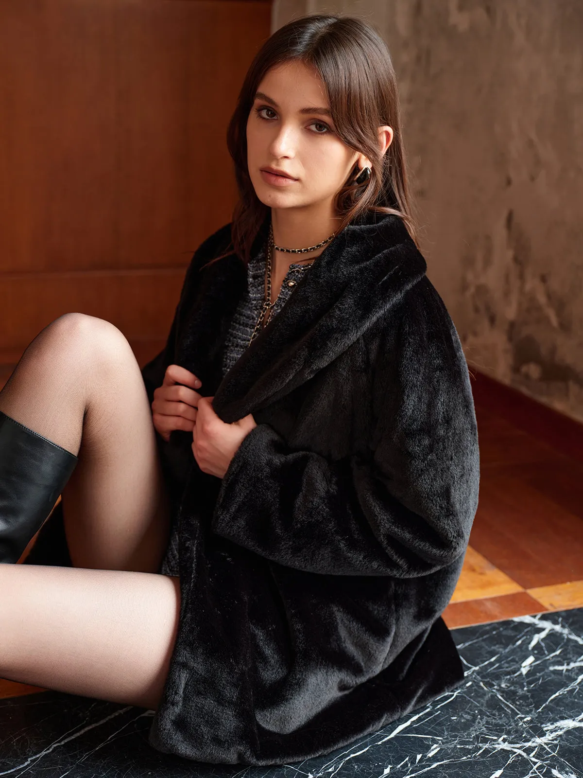 Ultra Warm Draped Oversized Faux Fur Coat sold by COMMENSE product image thumbnail 4
